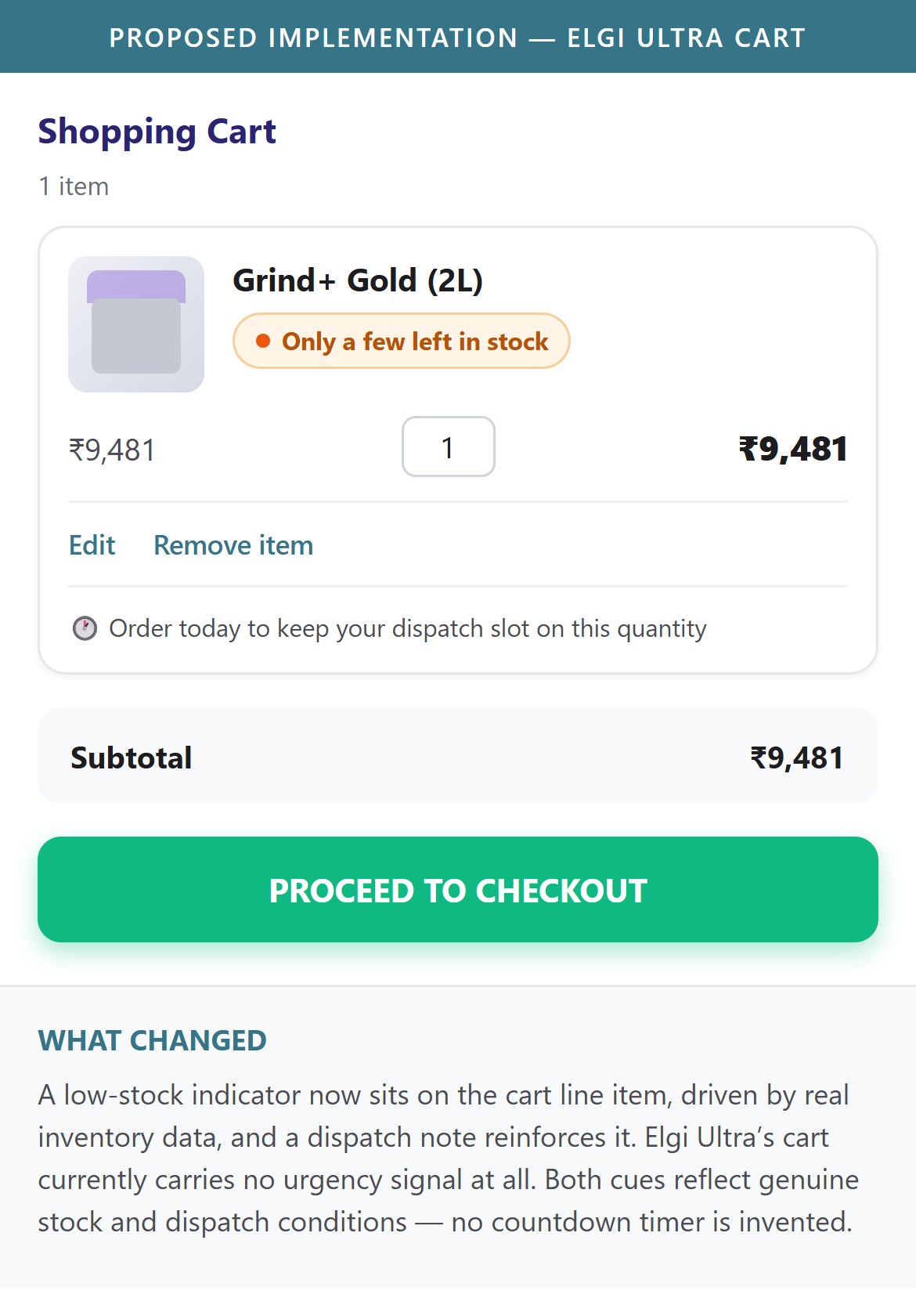 Proposed Implementation — Elgi Ultra Cart